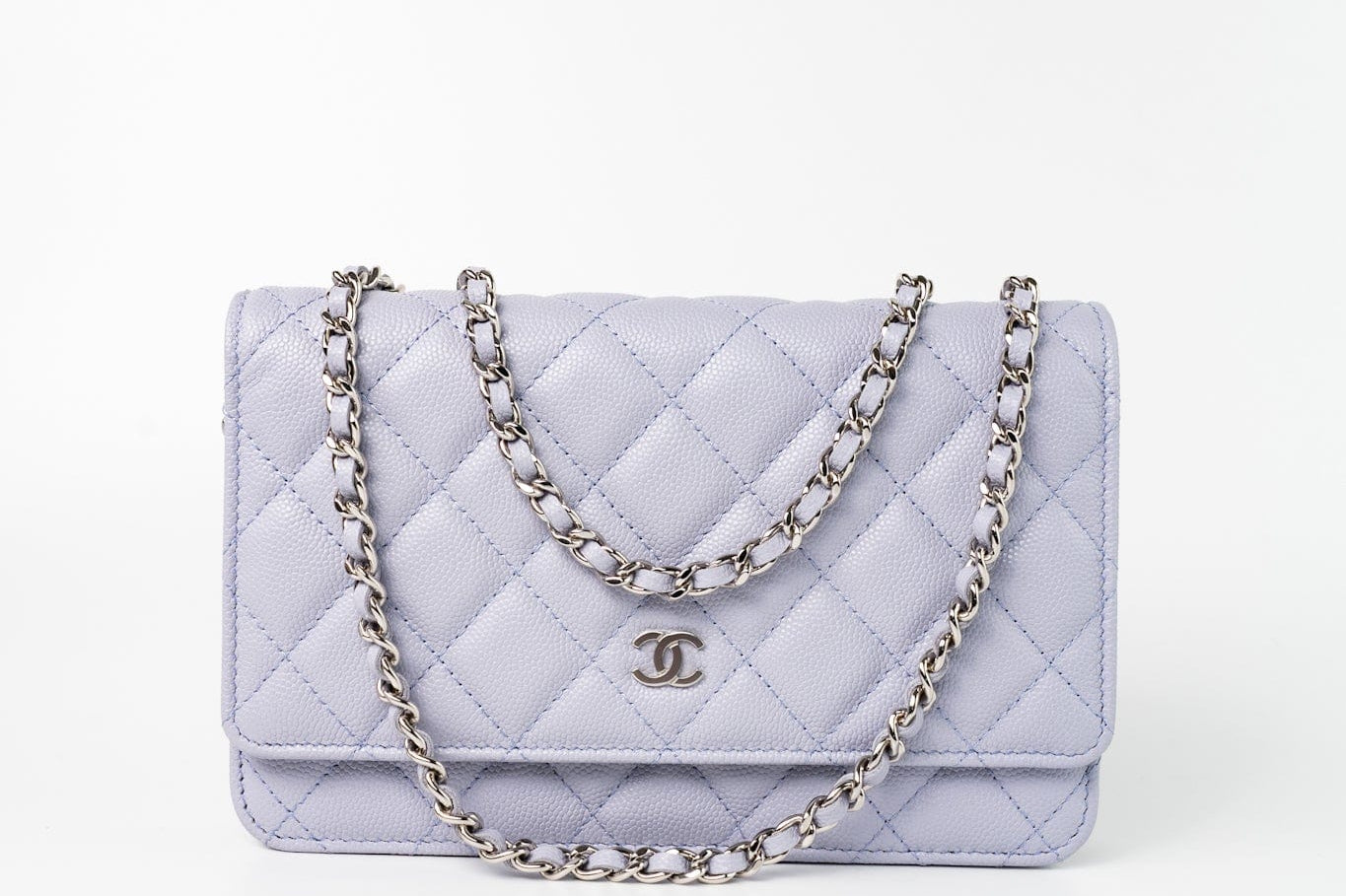 CHANEL Crossbody 21K Lavender Caviar Quilted Wallet On Chain WOC Silver Hardware -Knockoff
