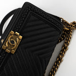 CHANEL Crossbody Black Caviar Chevron Boy Bag Medium Entwined Leather Aged Gold Hardware -Knockoff
