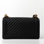 CHANEL Crossbody Black Caviar Chevron Boy Bag Medium Entwined Leather Aged Gold Hardware -Knockoff
