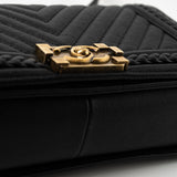 CHANEL Crossbody Black Caviar Chevron Boy Bag Medium Entwined Leather Aged Gold Hardware -Knockoff
