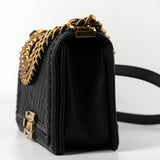 CHANEL Crossbody Black Caviar Chevron Boy Bag Medium Entwined Leather Aged Gold Hardware -Knockoff
