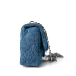 CHANEL Crossbody Single flap Blue Denim Quilted Camelia Mini Flap Aged Silver Hardware -Knockoff
