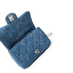 CHANEL Crossbody Single flap Blue Denim Quilted Camelia Mini Flap Aged Silver Hardware -Knockoff
