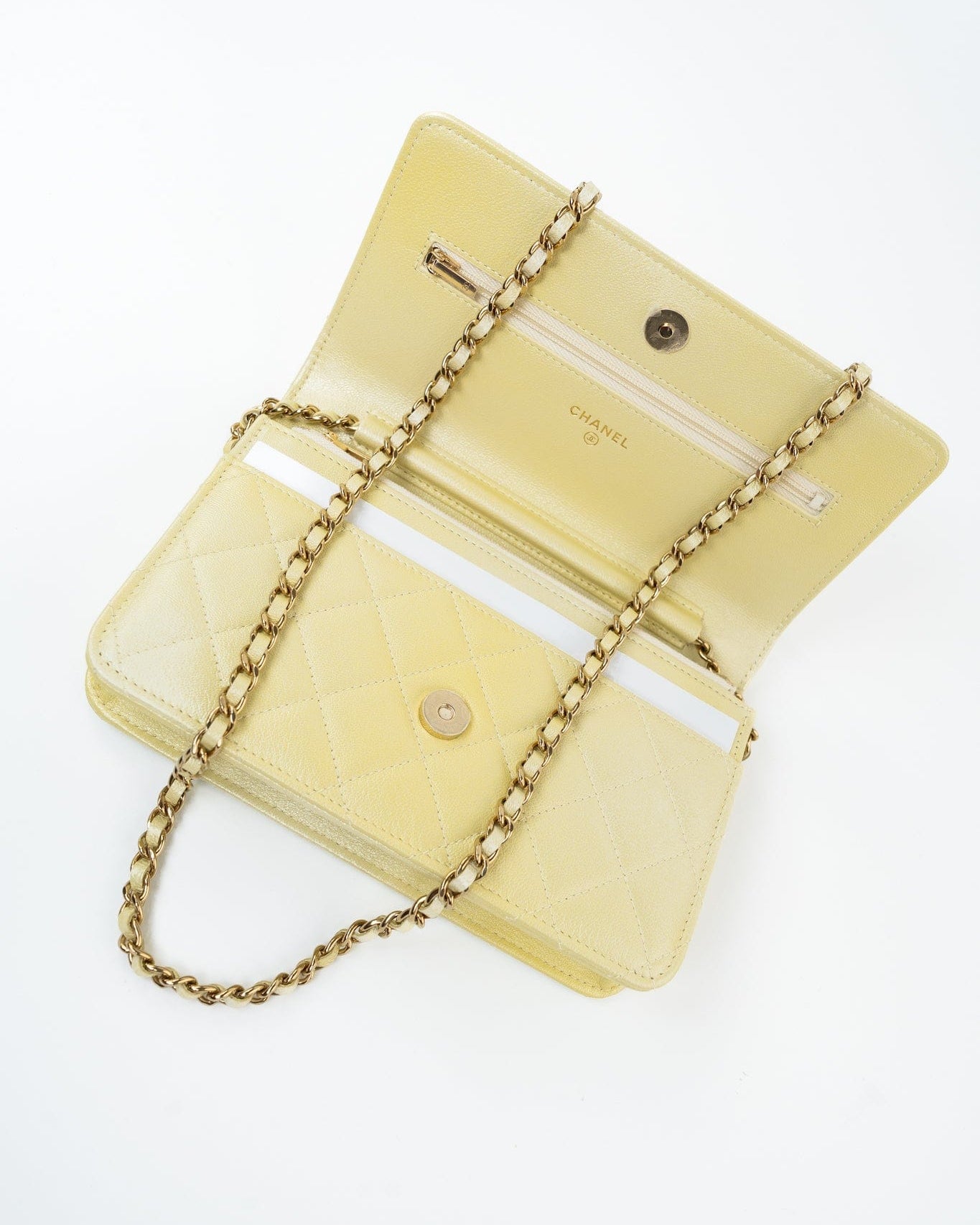 CHANEL Crossbody Yellow 23S Iridescent Yellow Lambskin Quilted Wallet On Chain (WOC) Light Gold Hardware -Knockoff
