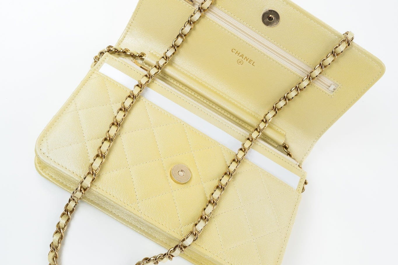 CHANEL Crossbody Yellow 23S Iridescent Yellow Lambskin Quilted Wallet On Chain (WOC) Light Gold Hardware -Knockoff
