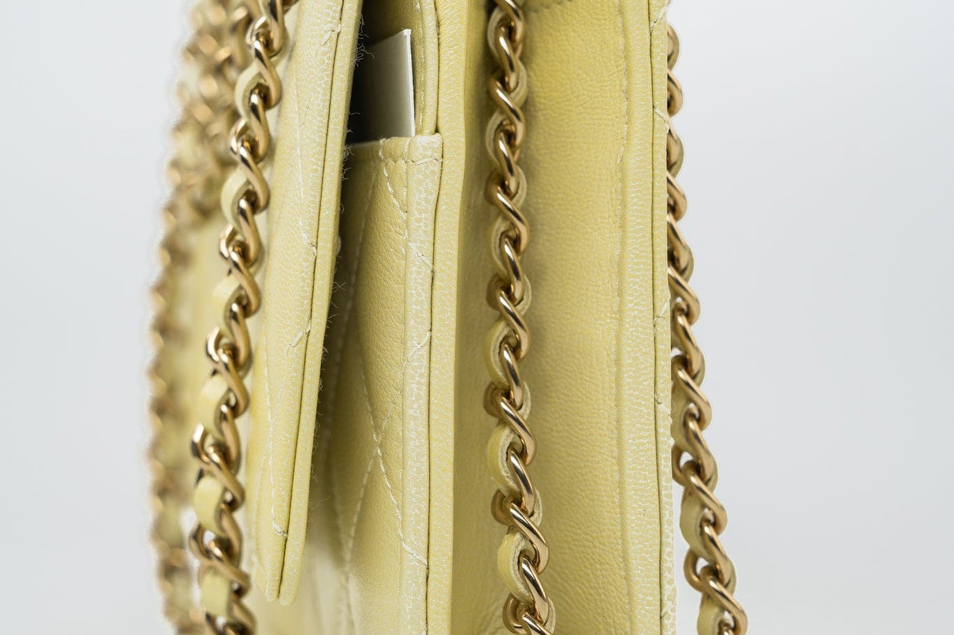 CHANEL Crossbody Yellow 23S Iridescent Yellow Lambskin Quilted Wallet On Chain (WOC) Light Gold Hardware -Knockoff
