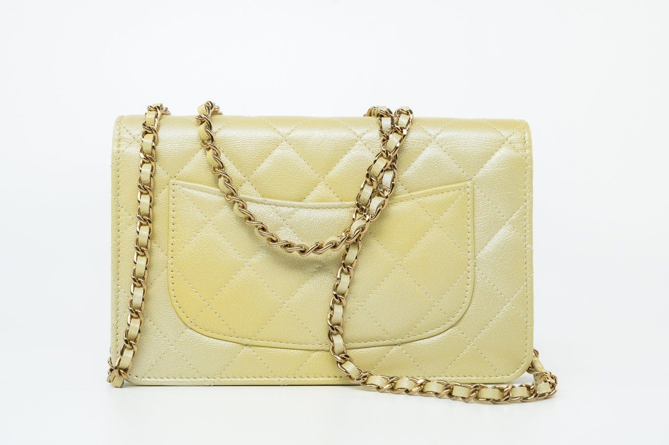 CHANEL Crossbody Yellow 23S Iridescent Yellow Lambskin Quilted Wallet On Chain (WOC) Light Gold Hardware -Knockoff
