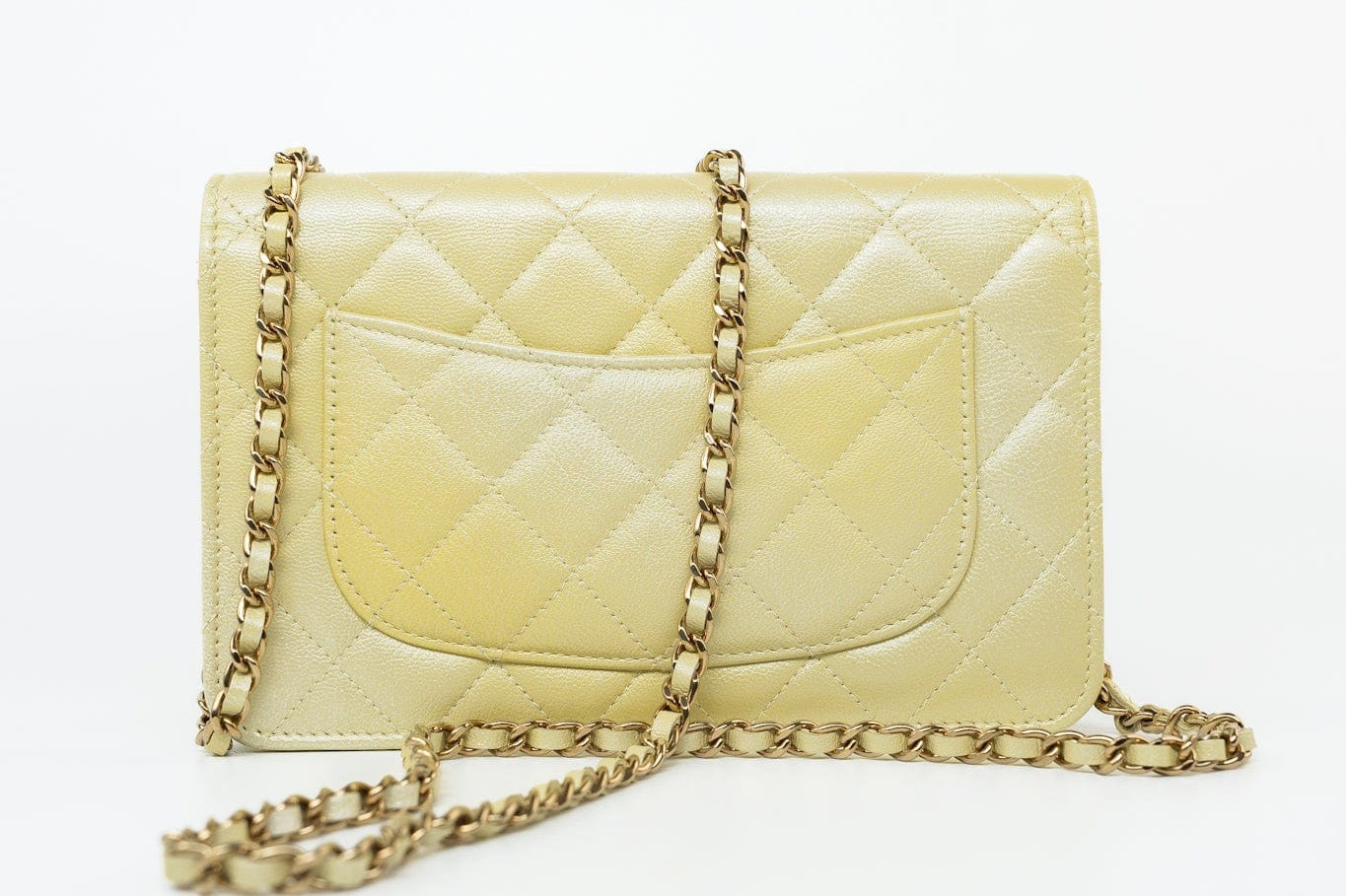 CHANEL Crossbody Yellow 23S Iridescent Yellow Lambskin Quilted Wallet On Chain (WOC) Light Gold Hardware -Knockoff
