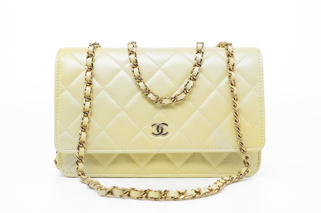 CHANEL Crossbody Yellow 23S Iridescent Yellow Lambskin Quilted Wallet On Chain (WOC) Light Gold Hardware -Knockoff
