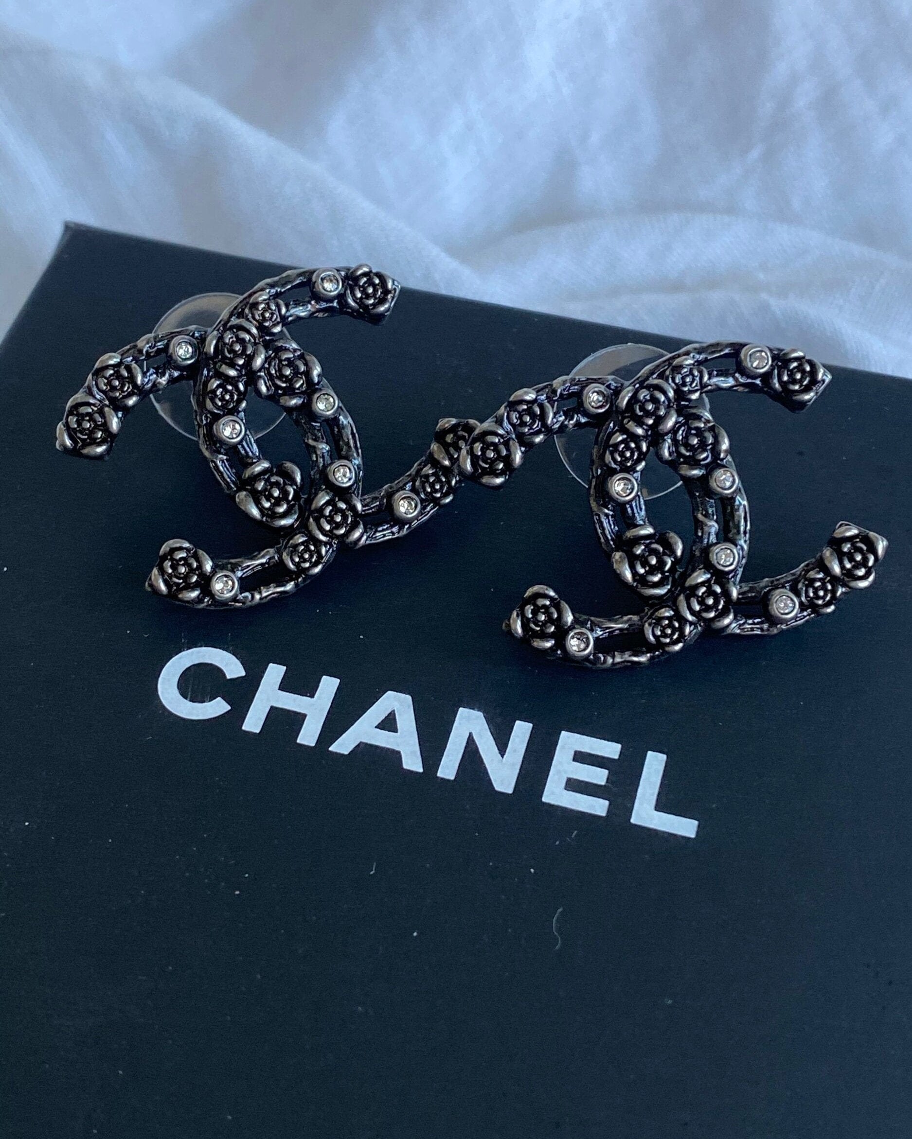 CHANEL Earrings Chanel 22C Earrings Metal Ruthenium Crystal -Knockoff
