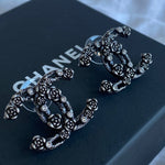 CHANEL Earrings Chanel 22C Earrings Metal Ruthenium Crystal -Knockoff
