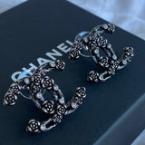 CHANEL Earrings Chanel 22C Earrings Metal Ruthenium Crystal -Knockoff
