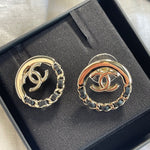 CHANEL Earrings CHANEL 22P Light Gold & Black CC Logo Circle Earrings -Knockoff
