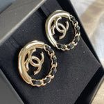 CHANEL Earrings CHANEL 22P Light Gold & Black CC Logo Circle Earrings -Knockoff
