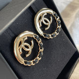 CHANEL Earrings CHANEL 22P Light Gold & Black CC Logo Circle Earrings -Knockoff
