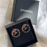 CHANEL Earrings CHANEL 22P Light Gold & Black CC Logo Circle Earrings -Knockoff
