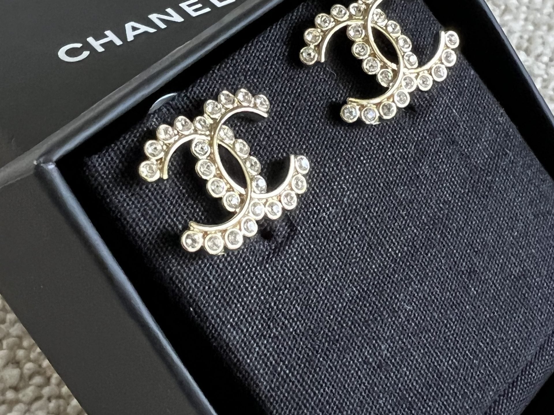 CHANEL Earrings Chanel CC Crystal and Gold Earrings -Knockoff
