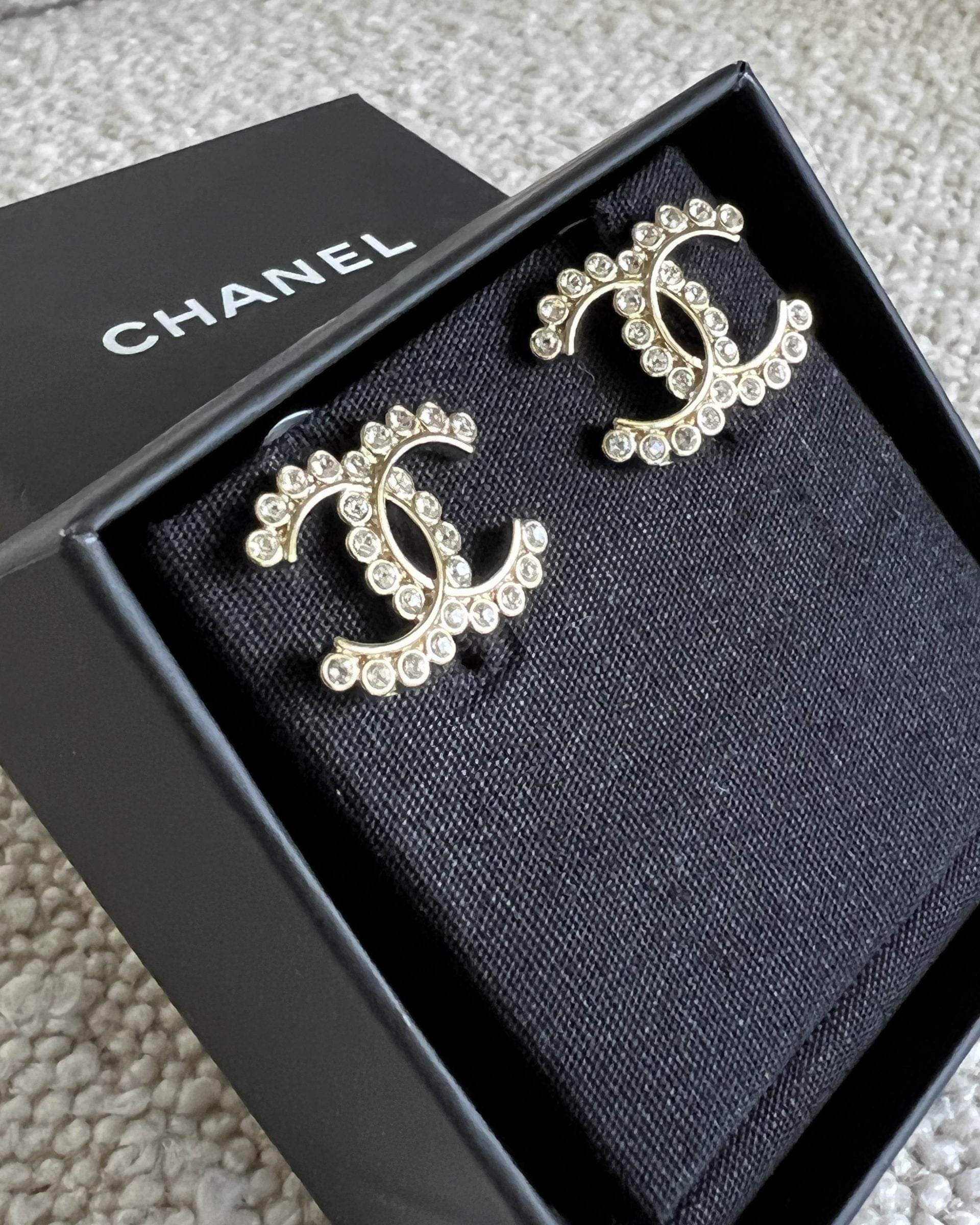 CHANEL Earrings Chanel CC Crystal and Gold Earrings -Knockoff
