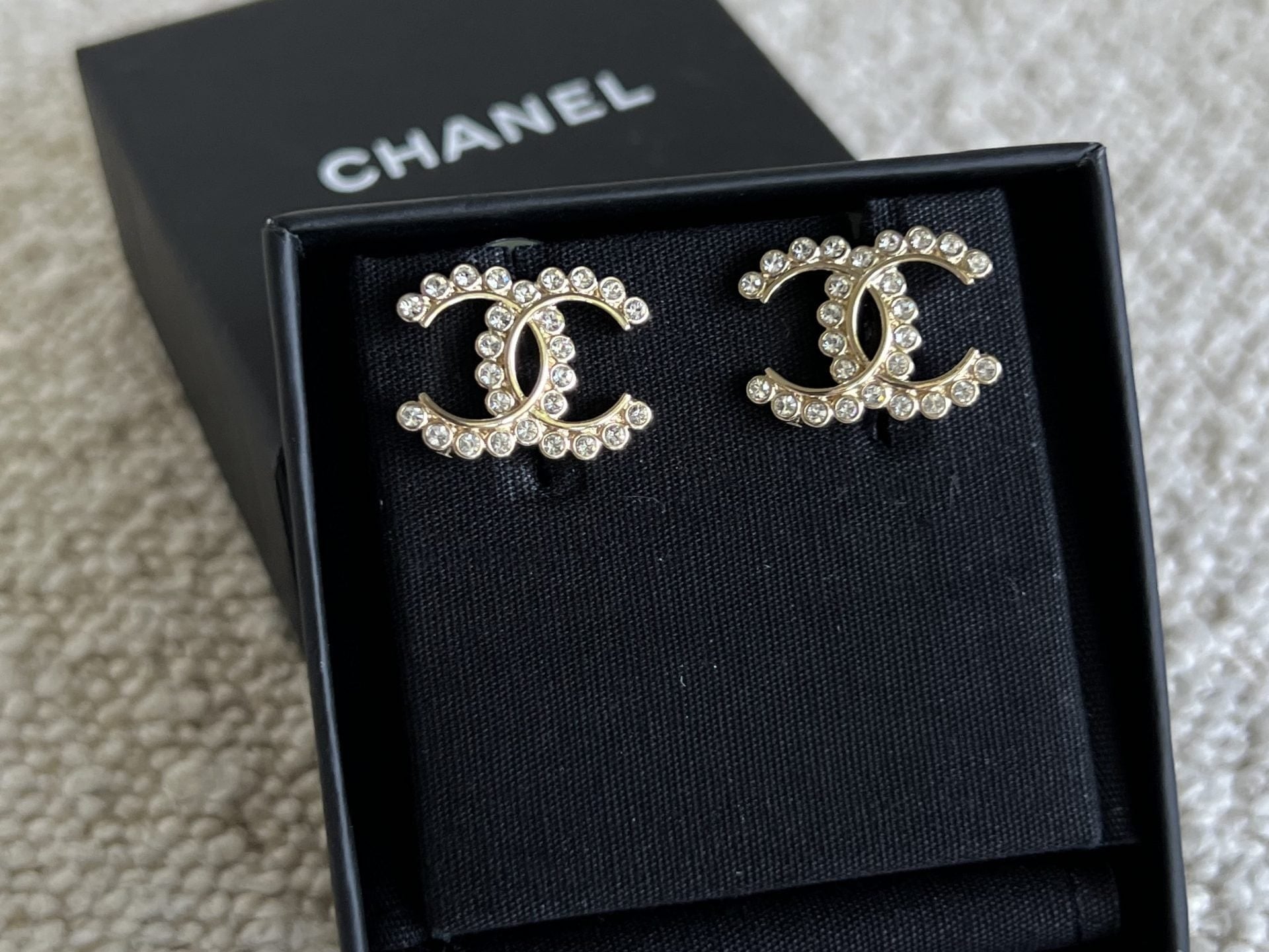 CHANEL Earrings Chanel CC Crystal and Gold Earrings -Knockoff
