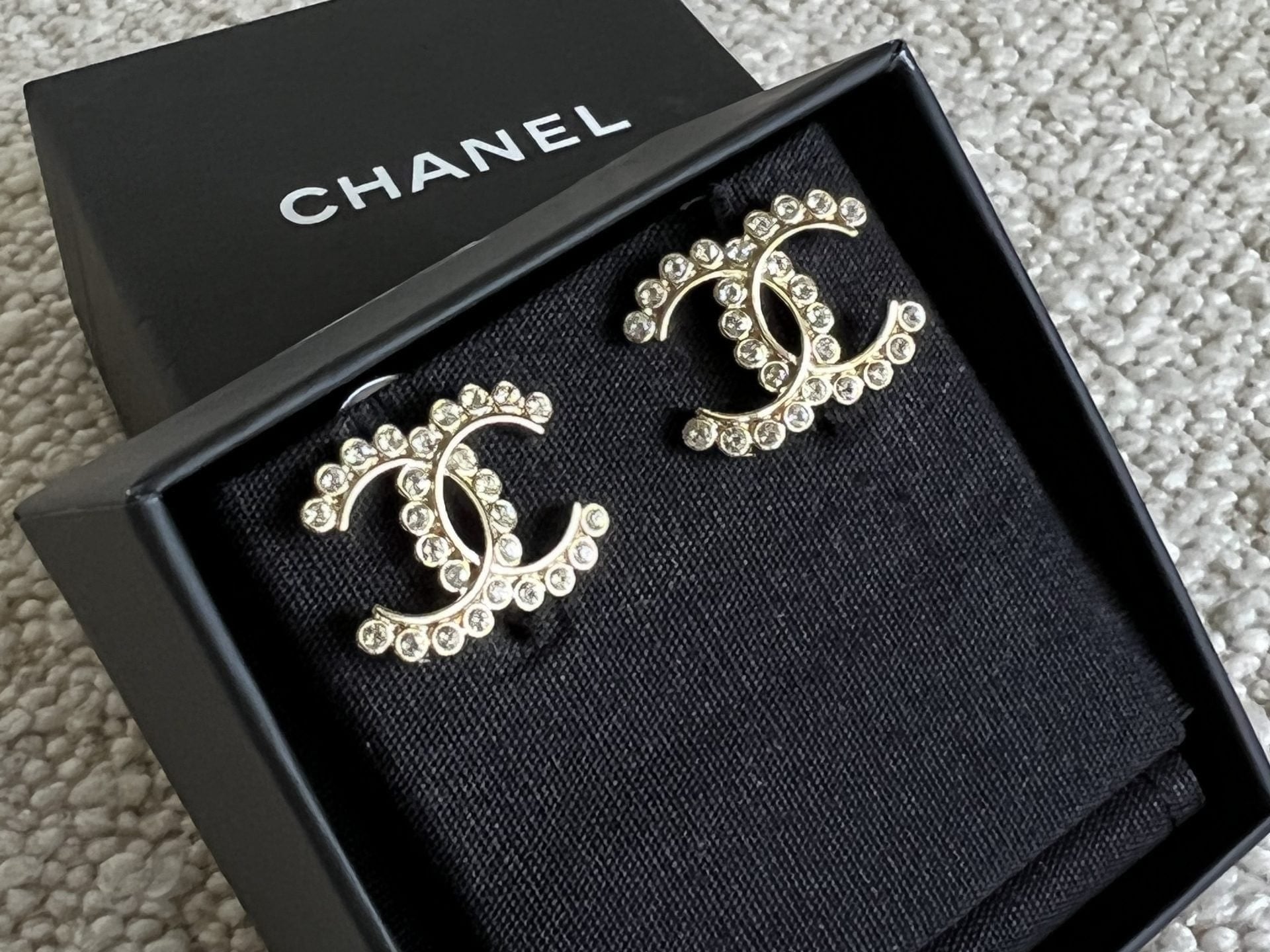 CHANEL Earrings Chanel CC Crystal and Gold Earrings -Knockoff
