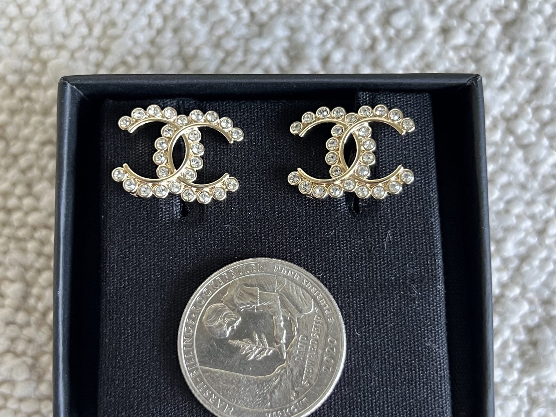 CHANEL Earrings Chanel CC Crystal and Gold Earrings -Knockoff
