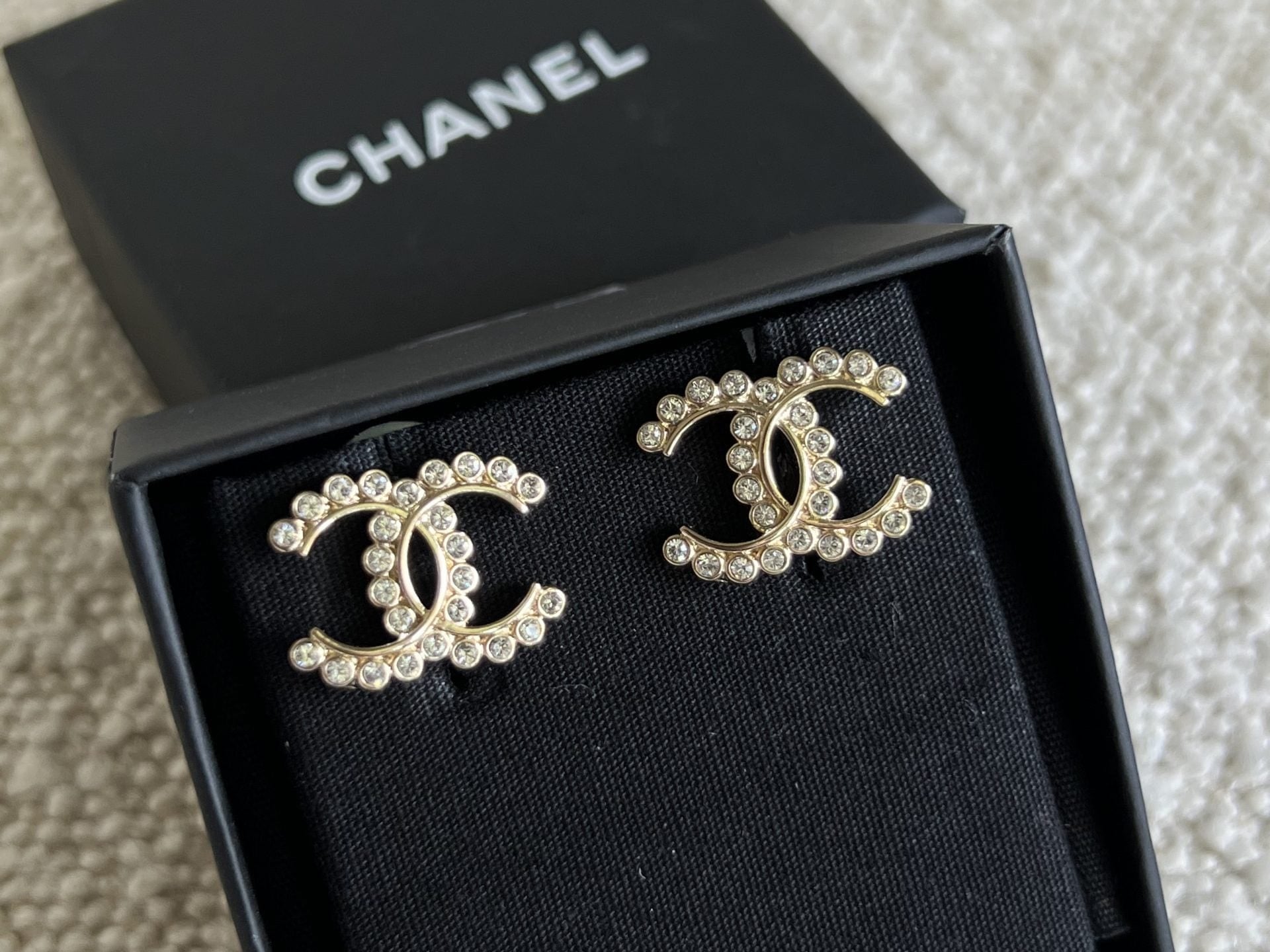 CHANEL Earrings Chanel CC Crystal and Gold Earrings -Knockoff
