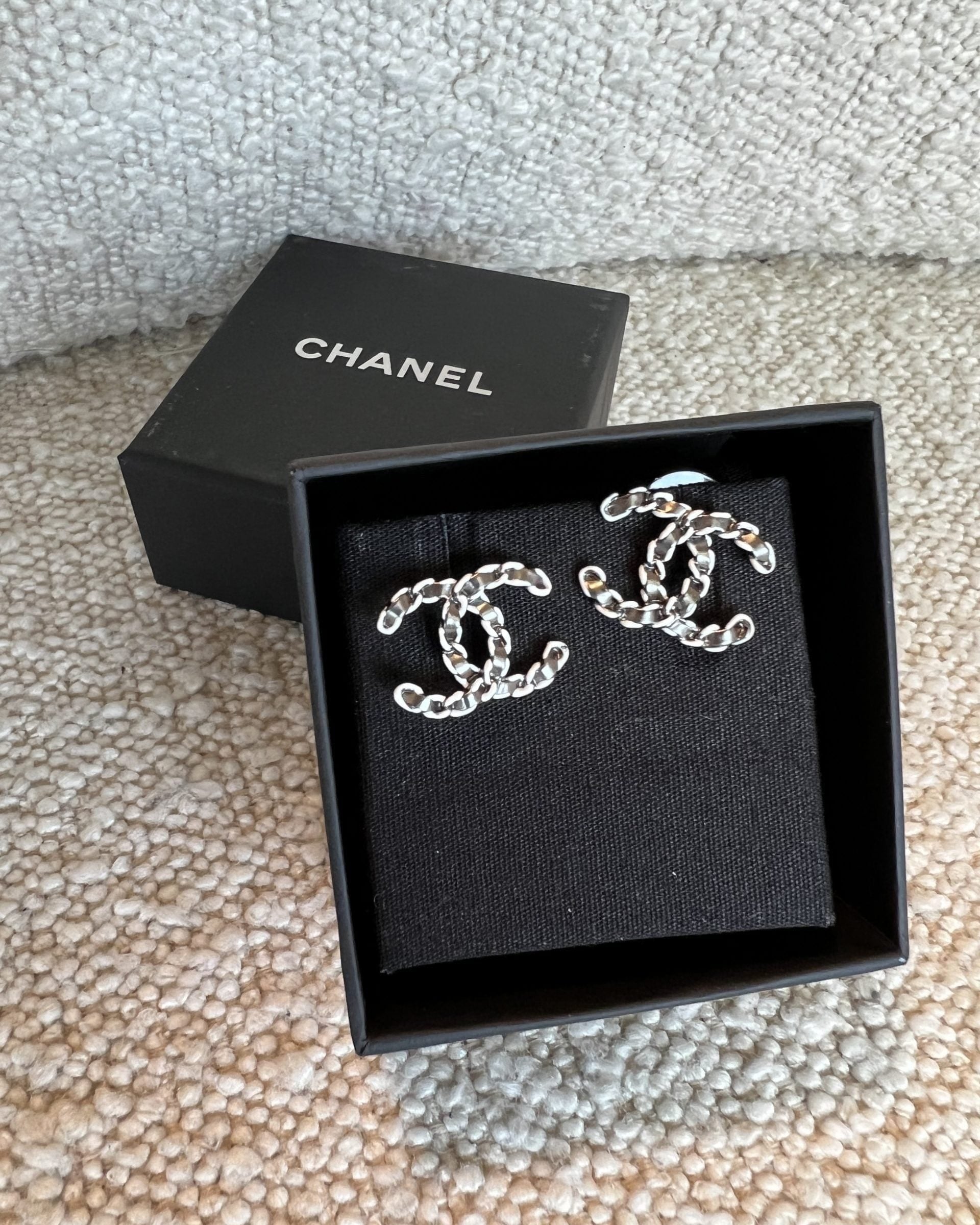 CHANEL Earrings Chanel Classic CC Ruthenium White Metal Earrings -Knockoff
