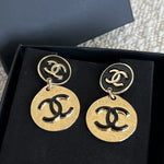 CHANEL Earrings Chanel Gold Tone Black CC Logo Round Earrings -Knockoff
