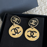 CHANEL Earrings Chanel Gold Tone Black CC Logo Round Earrings -Knockoff
