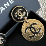 CHANEL Earrings Chanel Gold Tone Black CC Logo Round Earrings -Knockoff
