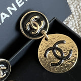 CHANEL Earrings Chanel Gold Tone Black CC Logo Round Earrings -Knockoff
