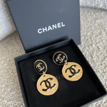 CHANEL Earrings Chanel Gold Tone Black CC Logo Round Earrings -Knockoff
