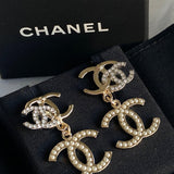 CHANEL Earrings Chanel Triple CC Pearly White Earrings Light Gold and Silver -Knockoff
