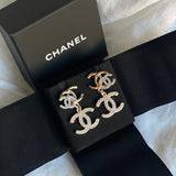 CHANEL Earrings Chanel Triple CC Pearly White Earrings Light Gold and Silver -Knockoff
