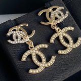 CHANEL Earrings Chanel Triple CC Pearly White Earrings Light Gold and Silver -Knockoff
