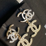 CHANEL Earrings Chanel Triple CC Pearly White Earrings Light Gold and Silver -Knockoff
