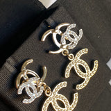 CHANEL Earrings Chanel Triple CC Pearly White Earrings Light Gold and Silver -Knockoff
