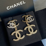 CHANEL Earrings Chanel Triple CC Pearly White Earrings Light Gold and Silver -Knockoff
