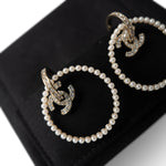 CHANEL Earrings Gold 22B CC Hoop Earrings Gold, Pearly White and Crystal -Knockoff
