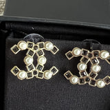 CHANEL Earrings Gold 22P Gold Black Crystal Pearl Earrings -Knockoff
