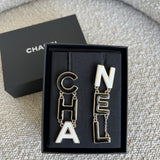 CHANEL Earrings Gold Cha-nel  Earrings Black, White and Gold -Knockoff
