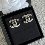 CHANEL Earrings Gold Chanel CC Crystal and Dark Pearl Earrings -Knockoff
