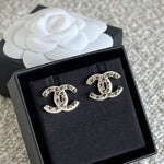 CHANEL Earrings Gold Chanel CC Crystal and Dark Pearl Earrings -Knockoff
