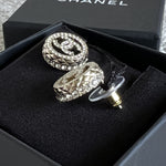 CHANEL Earrings Gold Chanel Gold Crystal Circle Round CC Earrings -Knockoff
