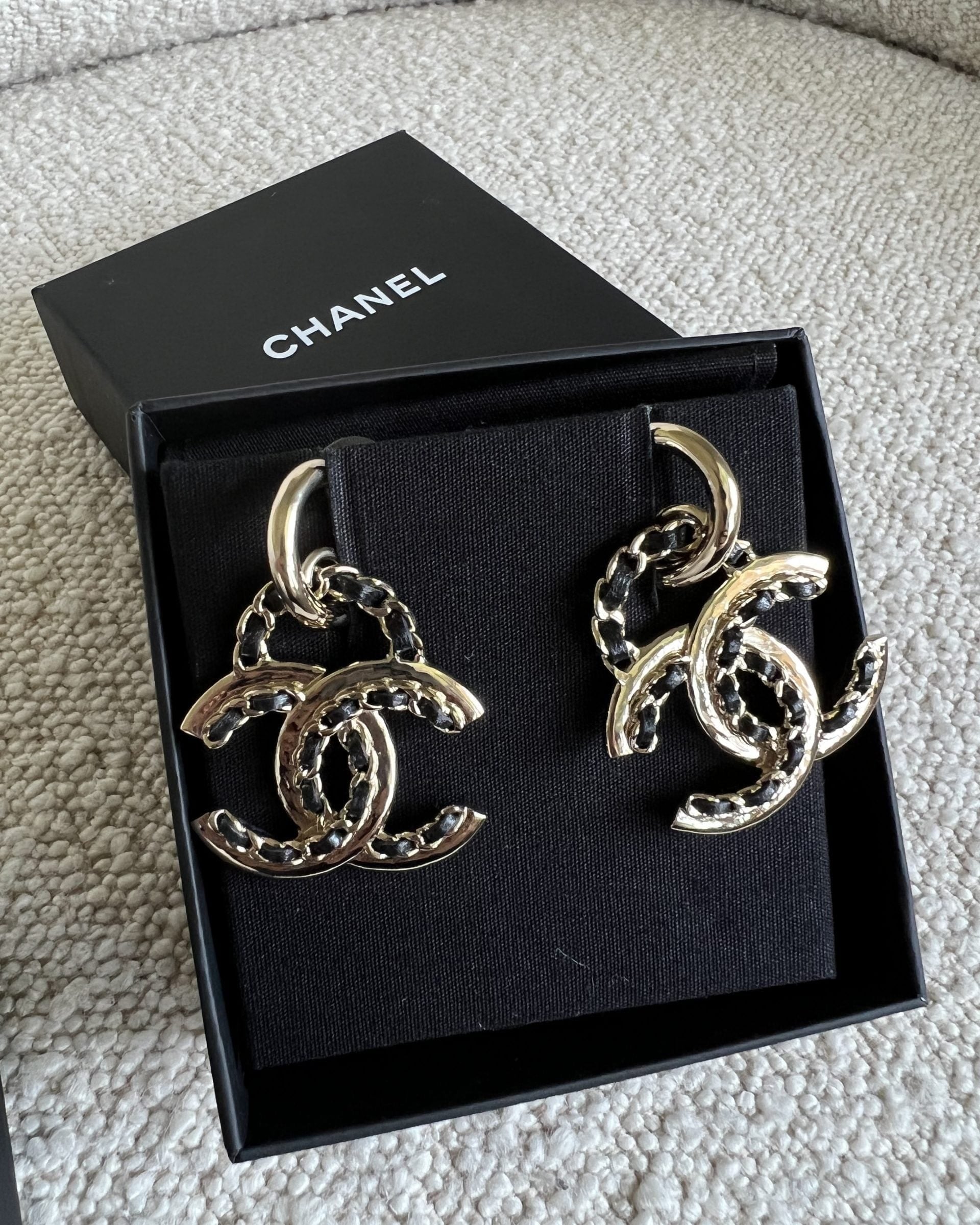 CHANEL Earrings Gold Chanel Woven Chain CC Drop Earring -Knockoff
