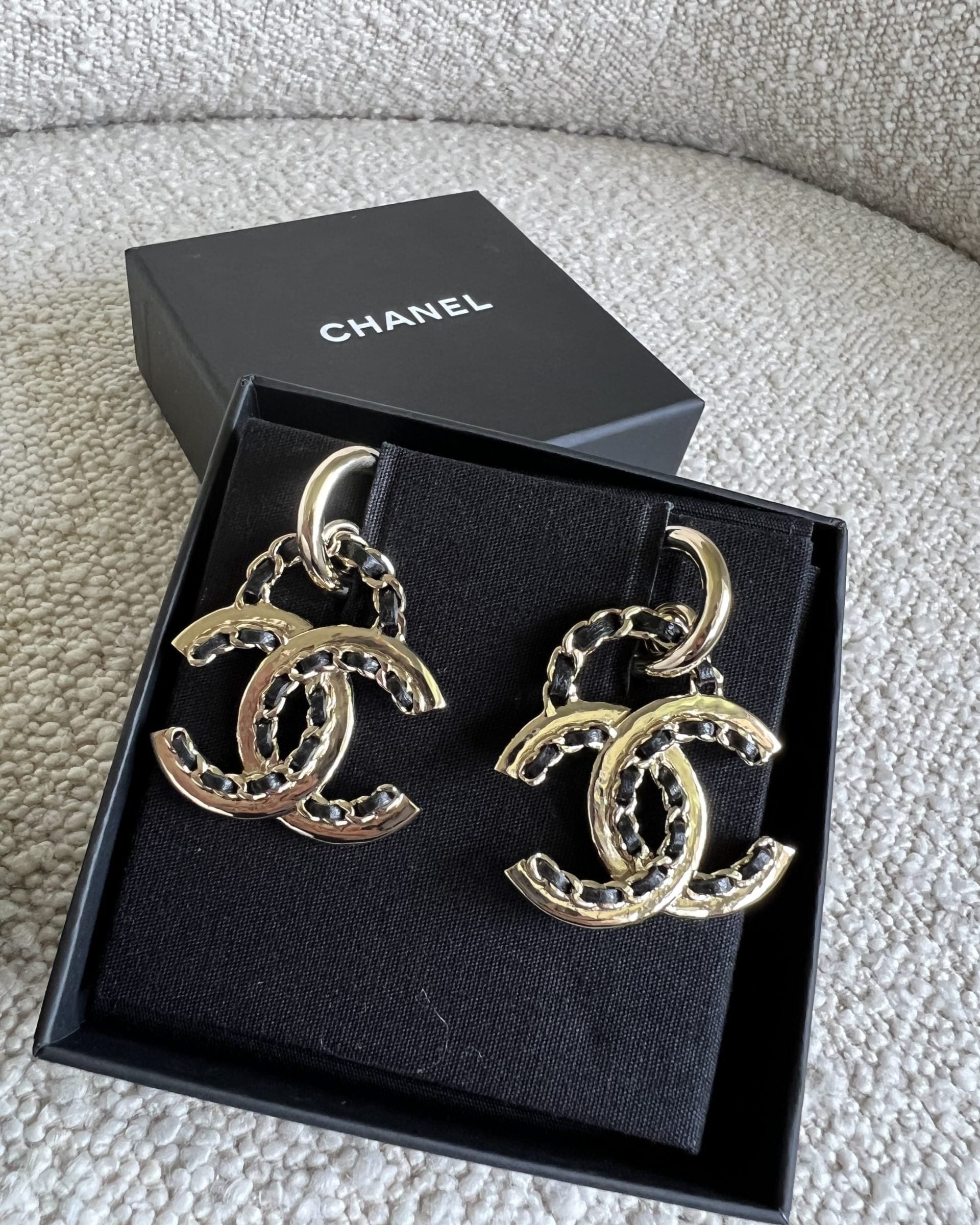 CHANEL Earrings Gold Chanel Woven Chain CC Drop Earring -Knockoff
