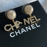 CHANEL Earrings Pearl CHA NEL Light Gold Crystal Earring -Knockoff
