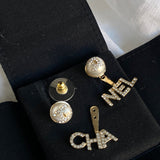 CHANEL Earrings Pearl CHA NEL Light Gold Crystal Earring -Knockoff
