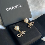 CHANEL Earrings Pearl CHA NEL Light Gold Crystal Earring -Knockoff
