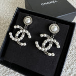 CHANEL Earrings White Chanel Dangle Earrings - Ruthenium -Knockoff
